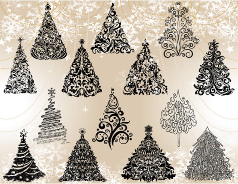Christmas Tree Clip Art Flourish Swirls Christmas Tree | Etsy