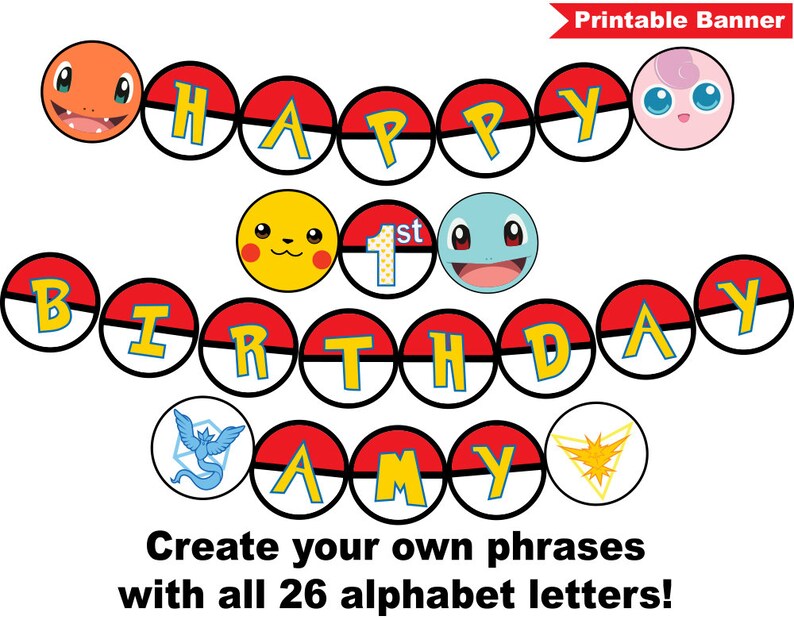 Printable Pokemon Banner Pokemon Birthday Party Banner | Etsy