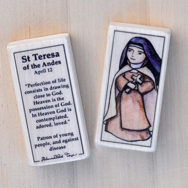 St Teresa of the Andes Patron Saint Block with gift bag // Teresa of Jesus of Los Andes // Catholic Toys by AlmondRod Toys