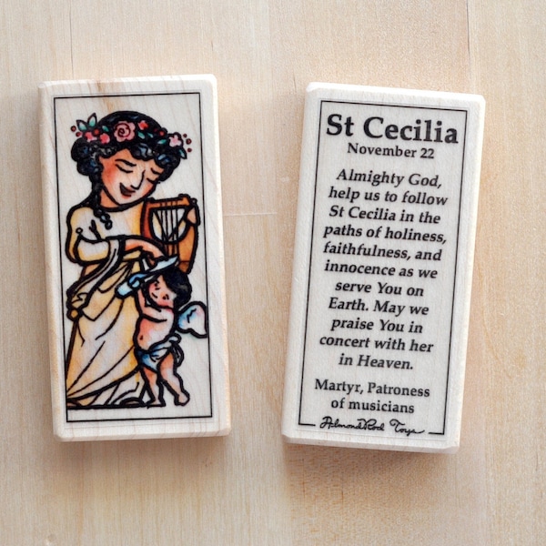 St Cecilia Patron Saint Block with gift bag // Patron of Musicians // Catholic Toys by AlmondRod Toys