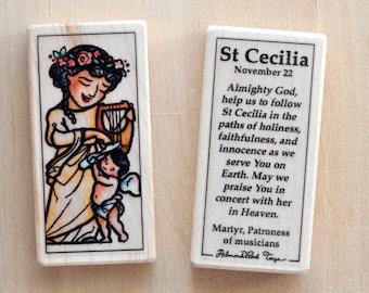 St Cecilia Patron Saint Block with gift bag // Patron of Musicians // Catholic Toys by AlmondRod Toys