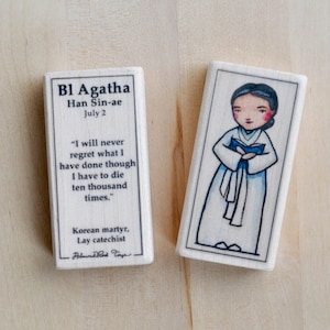 St Agatha Han Sin-ae Patron Saint Block with gift bag // Korean Catholic martyr  // Catholic Toys by AlmondRod Toys
