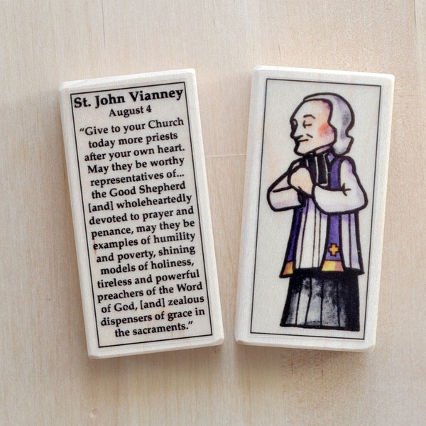 St John Vianney Patron Saint Block with gift bag // Patron of Priests // Catholic Toys by AlmondRod Toys