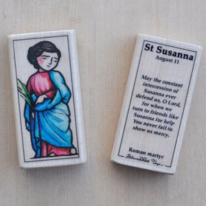 St Susanna Patron Saint Block with gift bag // Roman martyr // Catholic Toys by AlmondRod Toys