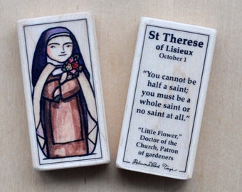 St Therese of Lisieux Patron Saint Block with gift bag // The Little Flower // Patron of gardeners // The Little Way // Catholic Toys