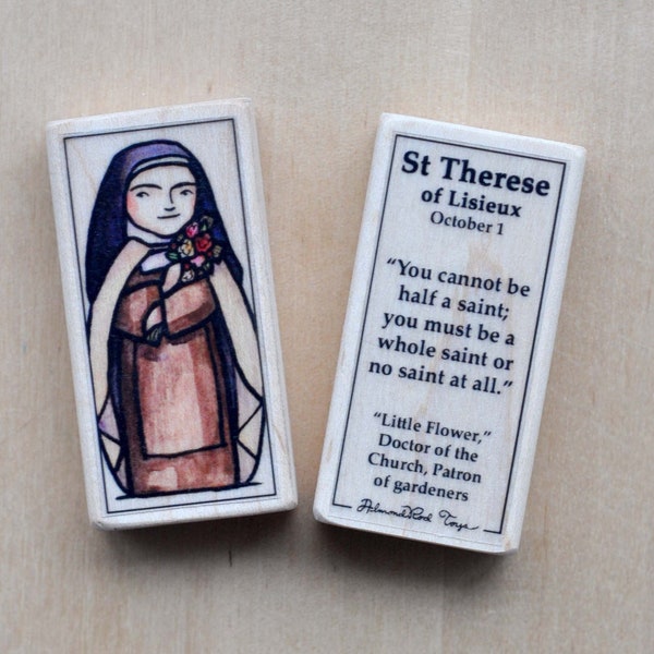 St Therese of Lisieux Patron Saint Block with gift bag // The Little Flower // Patron of gardeners // The Little Way // Catholic Toys