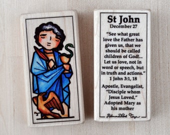 St John the Evangelist Patron Saint Block with gift bag // disciple, apostle // Catholic Toys by AlmondRod Toys