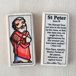 St Peter Patron Saint Block with gift bag // Patron of popes, fishermen, and against fevers // Catholic Toys by AlmondRod Toys