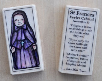 St Frances Xavier Cabrini Patron Saint Block with gift bag // Patron of orphans and hospitals // Catholic Toys by AlmondRod Toys