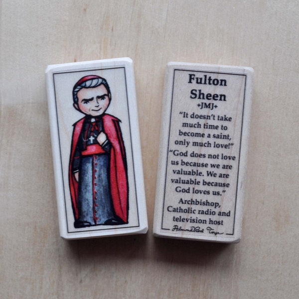 Fulton Sheen Patron Saint Block with gift bag // Archbishop, Catholic radio and television host // Catholic Toys by AlmondRod Toys