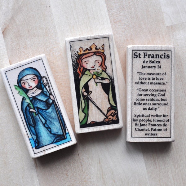 3 Patron Saint blocks of your choice with gift bag // 300+ saints to choose from // Catholic toys by AlmondRod Toys