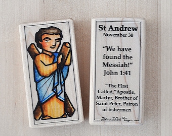 St Andrew Patron Saint Block with gift bag // Patron of fishermen // Catholic Toys by AlmondRod Toys