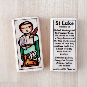 St Luke the Evangelist Patron Saint Block with gift bag // Gospel writer, Patron of artists and doctors // by AlmondRod Toys