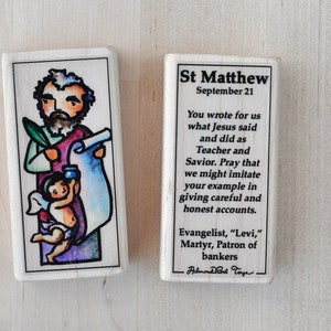 St Matthew Patron Saint Block with gift bag // Gospel writer // Catholic Toys by AlmondRod Toys
