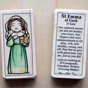St Emma of Gurk Patron Saint Block with gift bag // Countess, widow // Catholic Toys by AlmondRod Toys