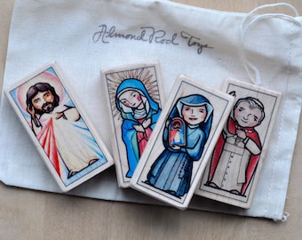 4 Block Divine Mercy Saint Blocks Set // St Faustina, John Paul II, Divine Mercy Jesus, Mother of Mercy // Catholic Toys by AlmondRod Toys