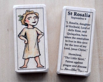 St Rosalia Patron Saint Block with gift bag // Patron against disease // Catholic Toys by AlmondRod Toys