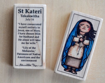 St Kateri Tekakwitha Patron Saint Block with gift bag // Catholic Toys by AlmondRod Toys