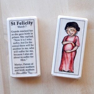 St Felicity Patron Saint Block with gift bag // patron of pregnancy and midwives // Catholic Toys by AlmondRod Toys