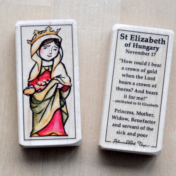 St Elizabeth of Hungary Patron Saint Block with gift bag // Princess Saint // Catholic Toys by AlmondRod Toys