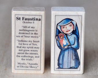 St Faustina Patron Saint Block with gift bag // Polish Visionary of Divine Mercy // Catholic Toys by AlmondRod Toys