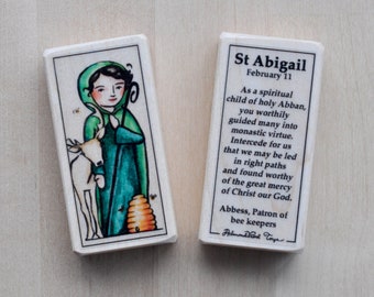 St Abigail Patron Saint Block with gift bag // Patron of beekeepers // Catholic Toys by AlmondRod Toys