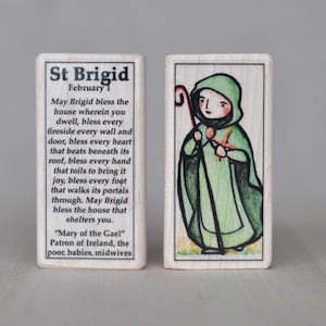 St Brigid of Ireland Patron Saint Block with gift bag // Patron of babies and midwives // Catholic Toys by AlmondRod Toys