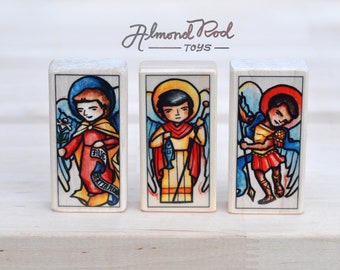 3 Archangels Saint Block Set // Sts Michael, Gabriel, and Raphael Angels // Catholic Toys by AlmondRod Toys