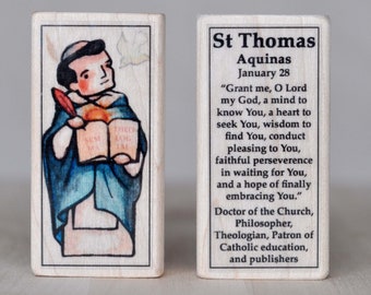 St Thomas Aquinas Patron Saint Block with gift bag // Doctor of the Church, Patron of Catholic Education, Theologians, and publishers //