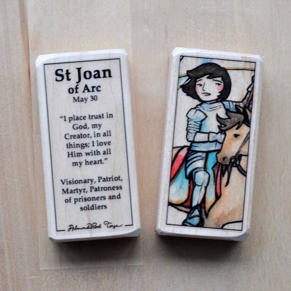 St Joan of Arc Patron Saint Block with gift bag // Catholic Toys by AlmondRod Toys