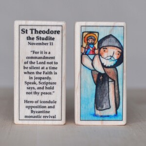 St Theodore the Studite Patron Saint Block with gift bag // Monk and hero of the icon revival // Catholic Toys by AlmondRod Toys