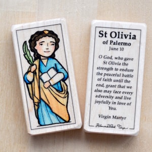 St Olivia Patron Saint Block with gift bag // Virgin martyr // Catholic Toys by AlmondRod Toys