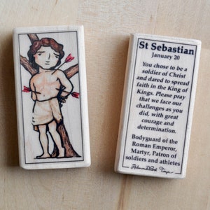 St Sebastian Patron Saint Block with gift bag // patron of athletes // Catholic Toys by AlmondRod Toys image 1