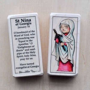 St Nina of Georgia Patron Saint Block with gift bag // slave turned evangelist of Georgia // Catholic Toys by AlmondRod Toys