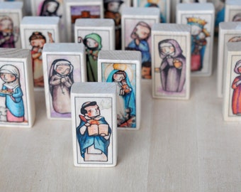 15 Patron Saint Blocks of your choice with gift bag // 300+ saints to choose from // Catholic toys and gifts by AlmondRod Toys