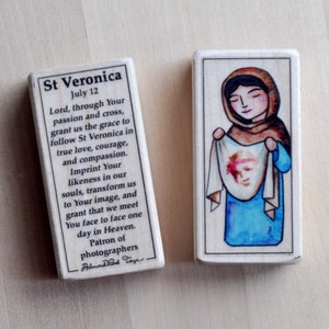 St Veronica Patron Saint Block with gift bag // Patron of Photographers // Catholic Toys by AlmondRod Toys