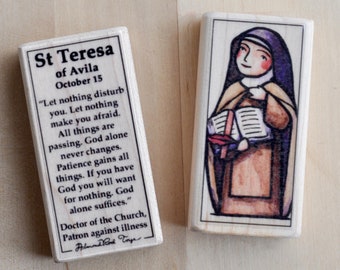 St Teresa of Avila Patron Saint Block with gift bag // Doctor of the Church, Patron against illness // Catholic Toys by AlmondRod Toys