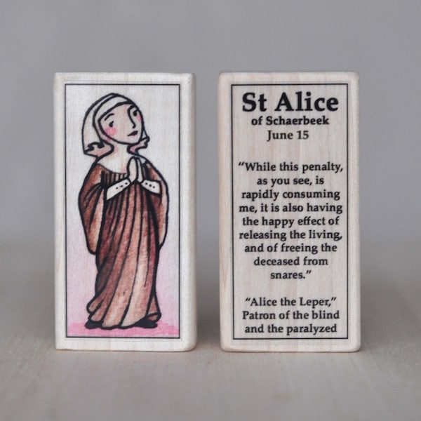 St Alice Patron Saint Block with gift bag // patron of the blind or paralyzed // Catholic Toys by AlmondRod Toys