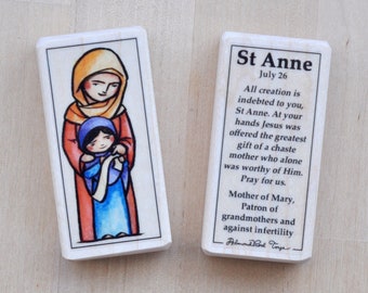 St Anne Patron Saint Block with gift bag // Mother of Mary, patron of grandmothers // Catholic Toys by AlmondRod Toys