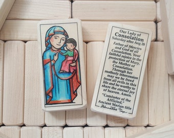 Our Lady of Consolation Patron Saint Block with gift bag // Blessed Virgin Mary // Catholic Toys by AlmondRod Toys