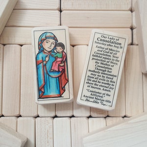 Our Lady of Consolation Patron Saint Block with gift bag // Blessed Virgin Mary // Catholic Toys by AlmondRod Toys