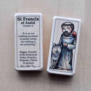 St Francis of Assisi Patron Saint Block with gift bag // preacher, patron of animals // Catholic Toys by AlmondRod Toys