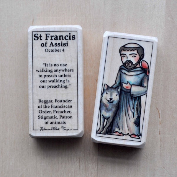 St Francis of Assisi Patron Saint Block with gift bag // preacher, patron of animals // Catholic Toys by AlmondRod Toys