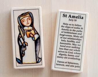 St Amelia Patron Saint Block with gift bag // Patron of fishermen, farmers, and arm pain // Catholic Toys by AlmondRod Toys