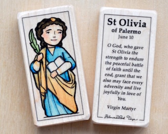 St Olivia Patron Saint Block with gift bag // Virgin martyr // Catholic Toys by AlmondRod Toys