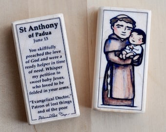St Anthony of Padua Patron Saint Block with gift bag // Patron of lost things and of the poor // Catholic Toys by AlmondRod Toys