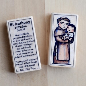 St Anthony of Padua Patron Saint Block with gift bag // Patron of lost things and of the poor // Catholic Toys by AlmondRod Toys