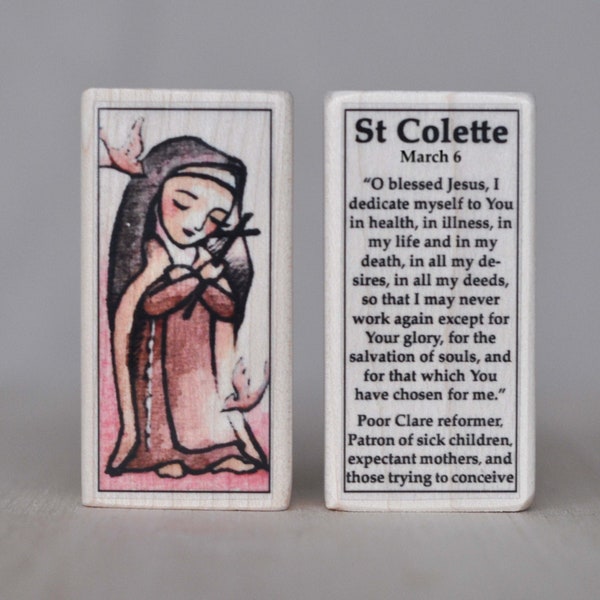 St Colette Patron Saint Block with gift bag // Patron of expectant mothers and those trying to conceive // Catholic Toys by AlmondRod Toys