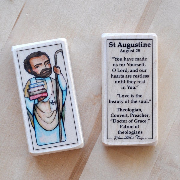 St Augustine Patron Saint Block with gift bag // Patron of theologians // Catholic Toys by AlmondRod Toys