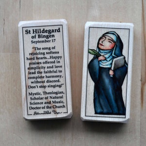 St Hildegard of Bingen Patron Saint Block with gift bag // Patron of Natural Science and Musicians  // Catholic Toys by AlmondRod Toys